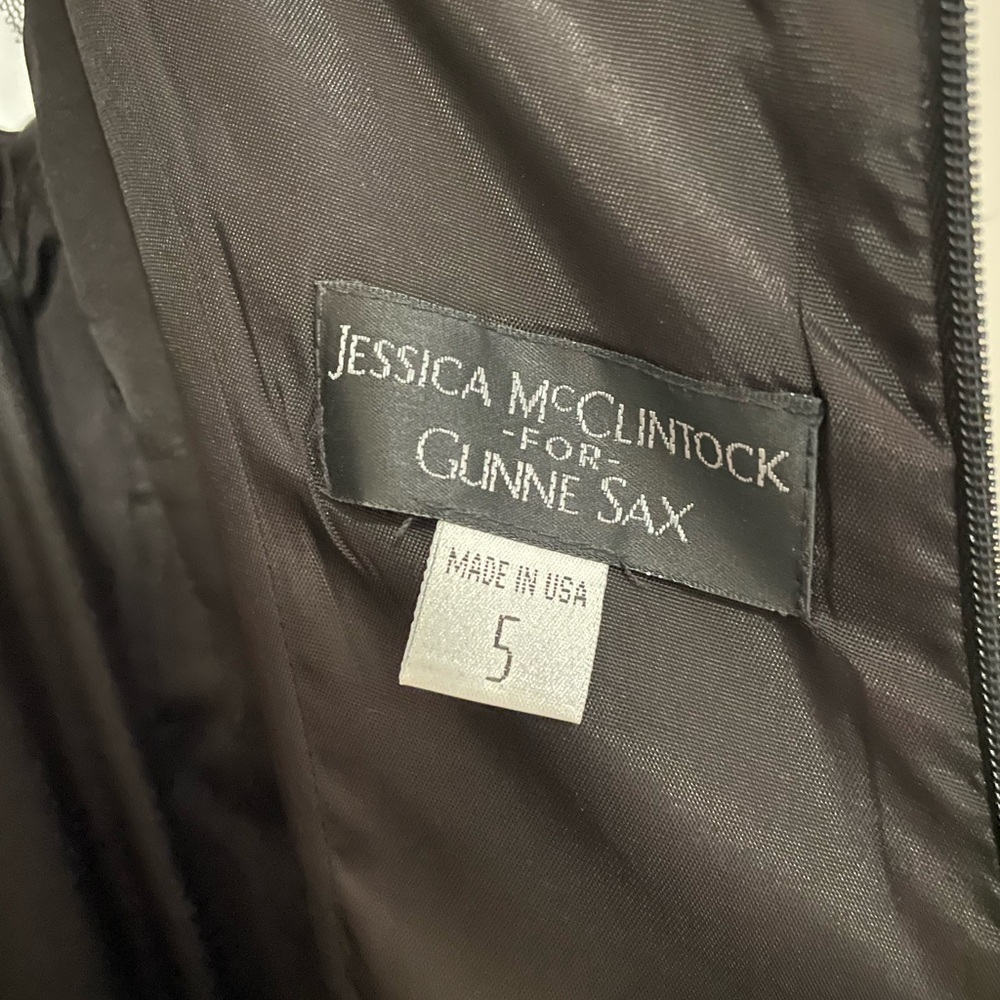 VTG Jessica McClintock Gunne Sax Black Satin Evening Gown Dotted Tulle Ruffle 5 - Picture 7 of 13